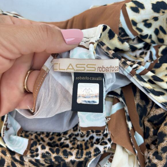 Vintage Roberto Cavalli Y2K Leopard Patchwork Halter Mini Dress 42 Size 8 - Picture 8 of 10